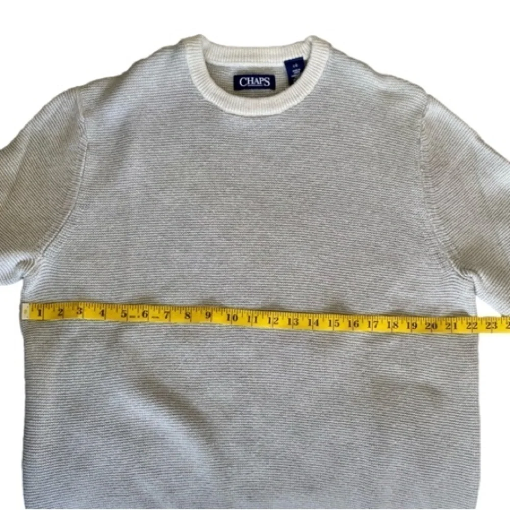 CHAPS Sweater Crewneck Long Sleeve Gray Creamy White Knit Mens L